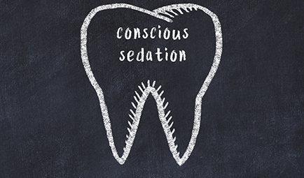 A chalk drawing of a tooth with the words ‘conscious sedation’ printed inside