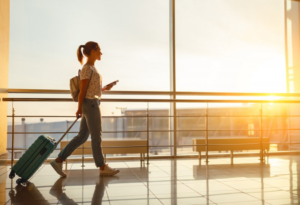 a patient walking through an airport