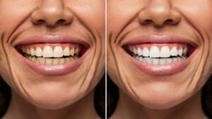 Yellow teeth vs. white teeth.